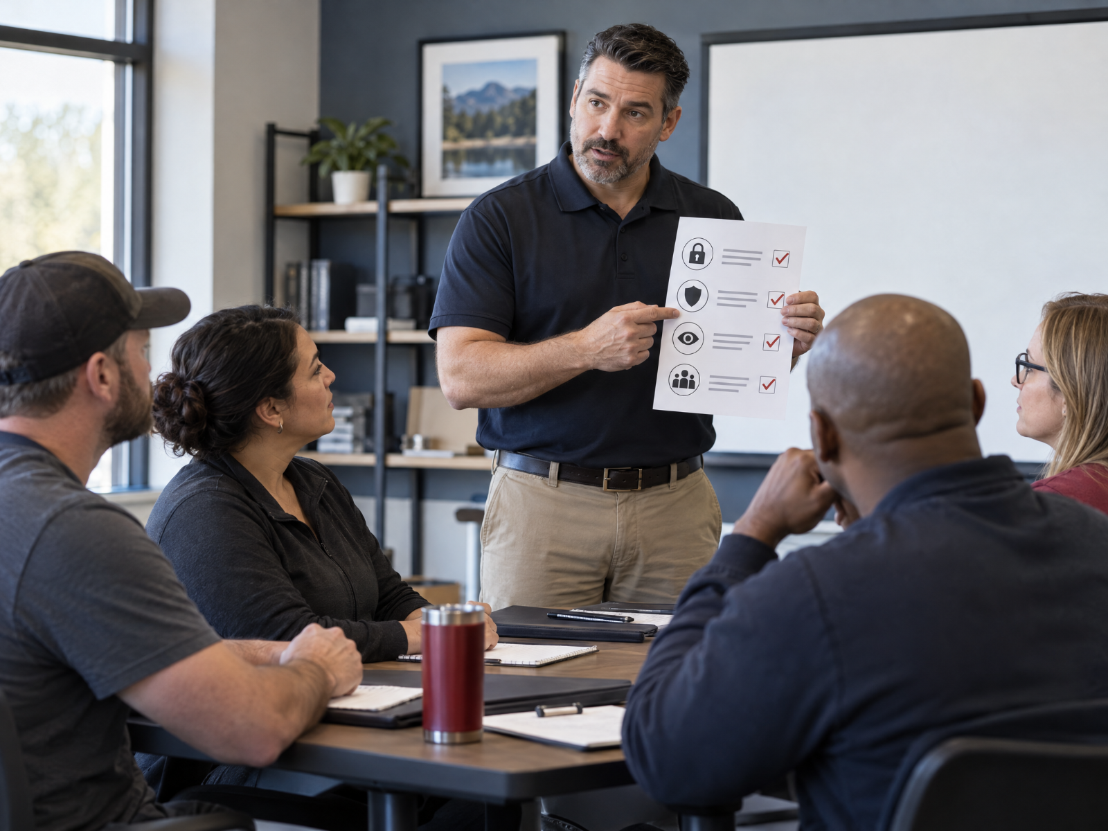 USGC instructor speaking with adult learners in a training classroom.